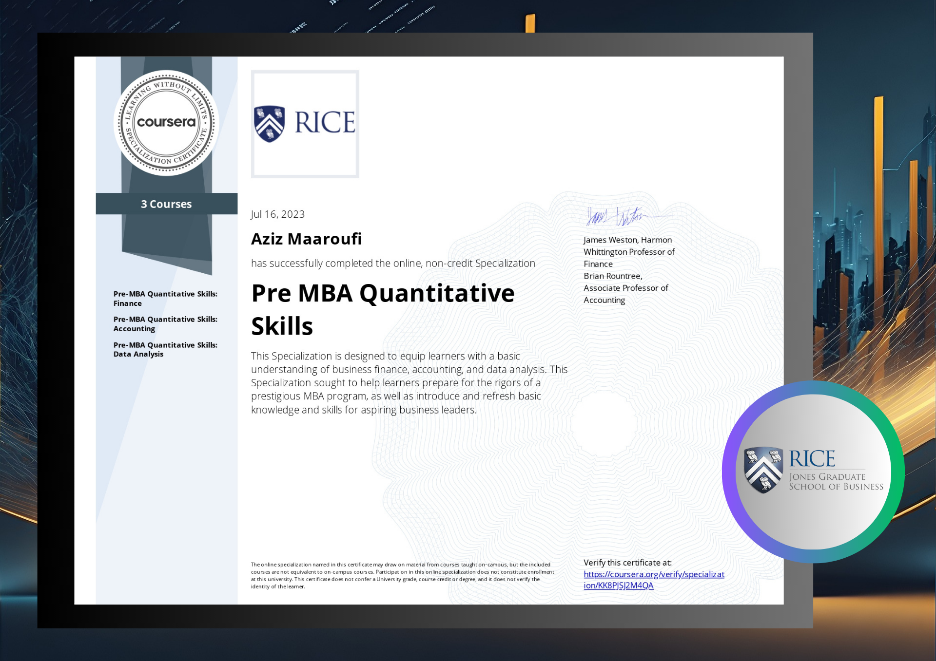 Rice Certificate 1